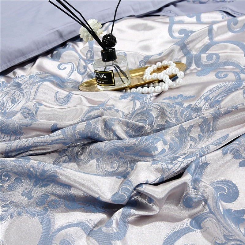 Adelais Soft Cornflower Blue Silky Jaquard Bedding Set