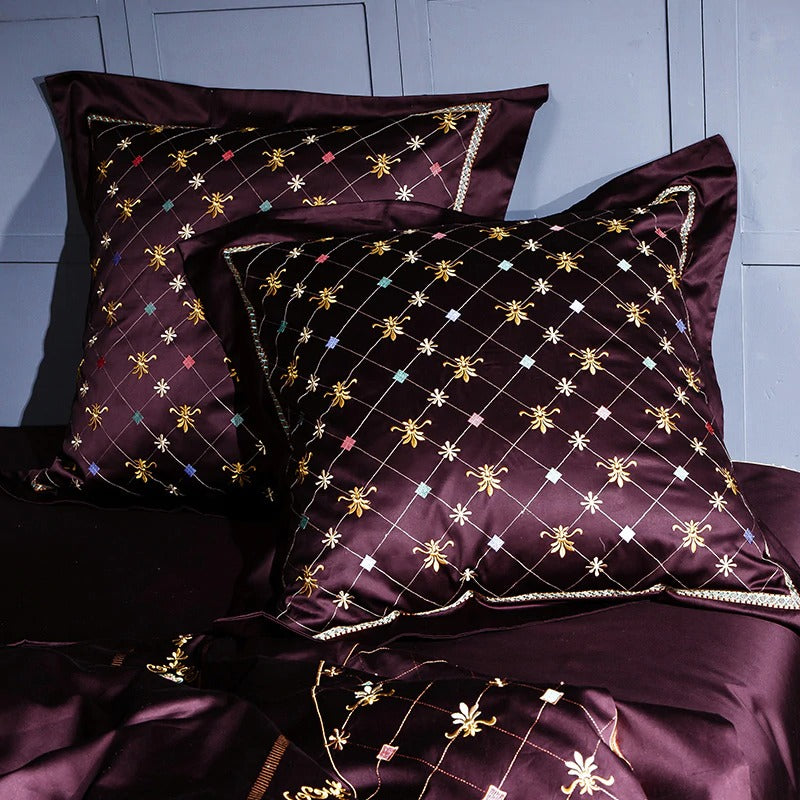 Silky Golden Wine Luxury Jaquard Bedding Set (Egyptian Cotton)