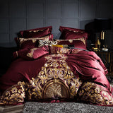 Royal Burgundy Gold Temple Jaquard Bedding Set (Egyptian Cotton)