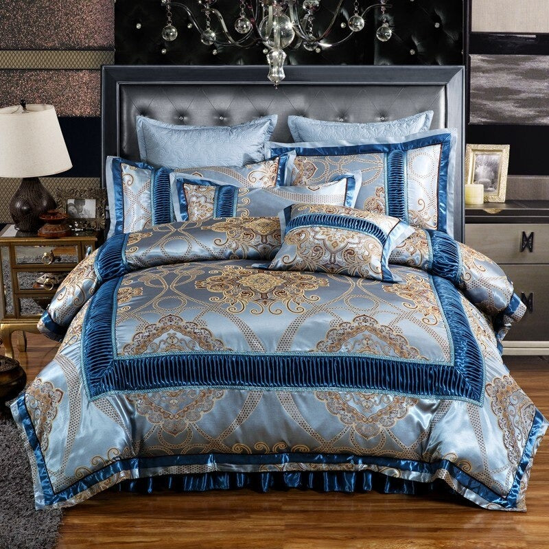 Silky Sapphire Luxury Jaquard Bedding Set