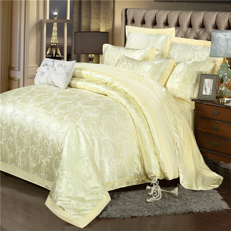 Celine Light Gold Silky Jaquard Bedding Set