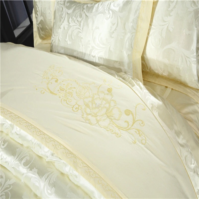 Celine Light Gold Silky Jaquard Bedding Set