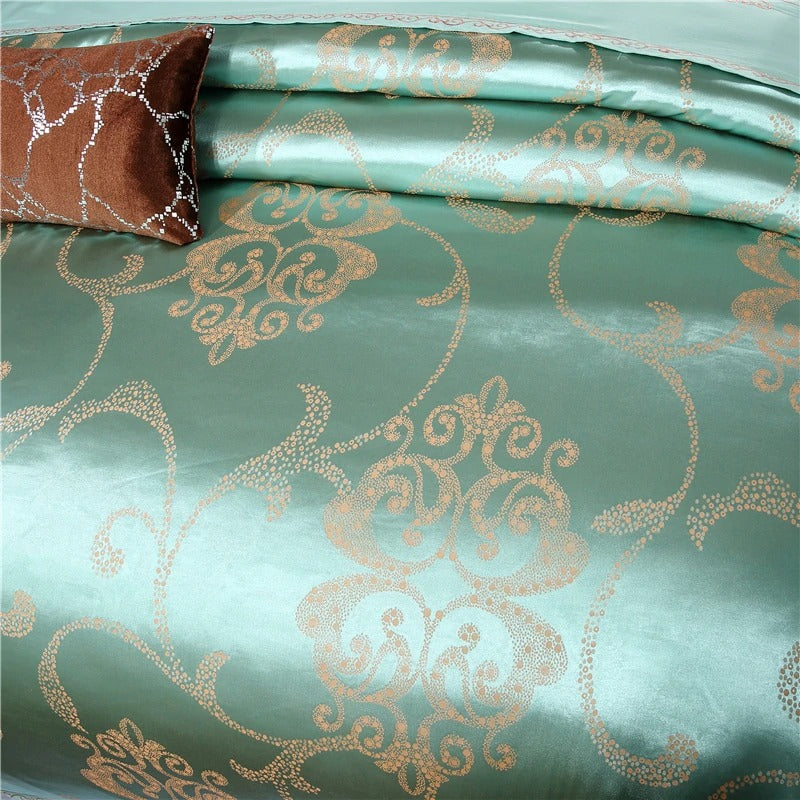 Marion Turquoise Silky Jaquard Bedding Set