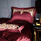 Royal Burgundy Gold Temple Jaquard Bedding Set (Egyptian Cotton)