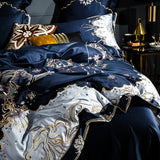 Royal Satin Smooth Blue Bedding Set Blue Silver Champagne Bed Linens Queen  King Size 220x240 Embroidery Duvet Cover From Gardenspirit, $59.23