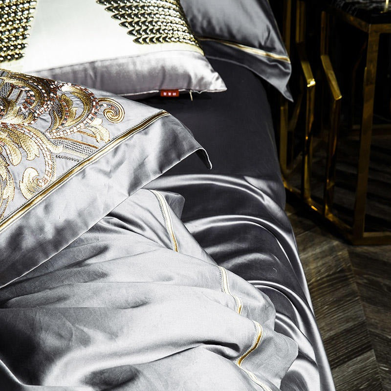 Royal Grey Gold Temple Luxury Jaquard Bedding Set (Egyptian Cotton)