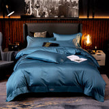 Classic Teal Blue Silky Bedding Set (Egyptian Cotton)